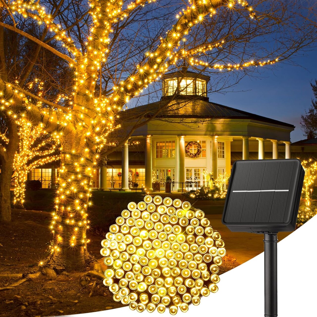Solar String Lights Outdoor, 40FT 100 LED Solar Powered Fairy Lights with 8 Modes, IP65 Waterproof Solar Christmas Lights for Garden, Patio, Tree, Party, Wedding Decor – Warm White